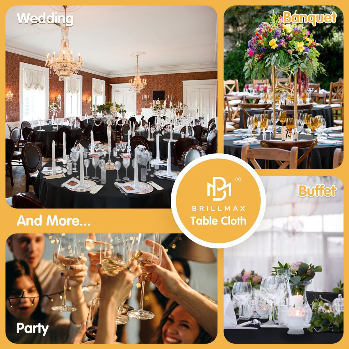 BRILLMAX pack of six black tablecloths ready for events