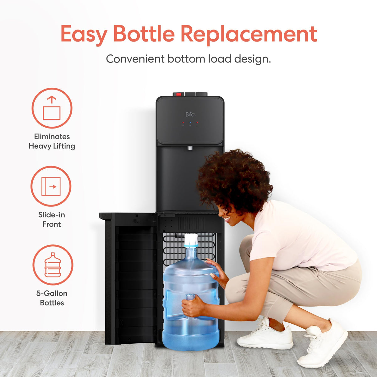 Brio 130SS bottle-loading setup shows quick, tool-free installation