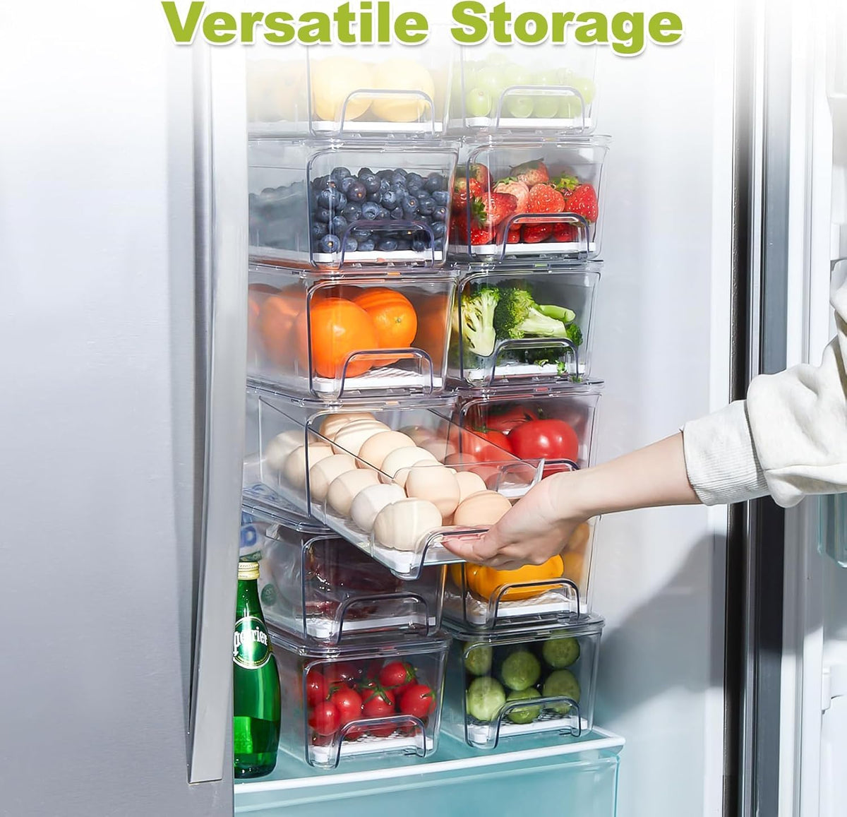 Brippo 2-pack fridge organizers fit fruits, snacks, and small toys.