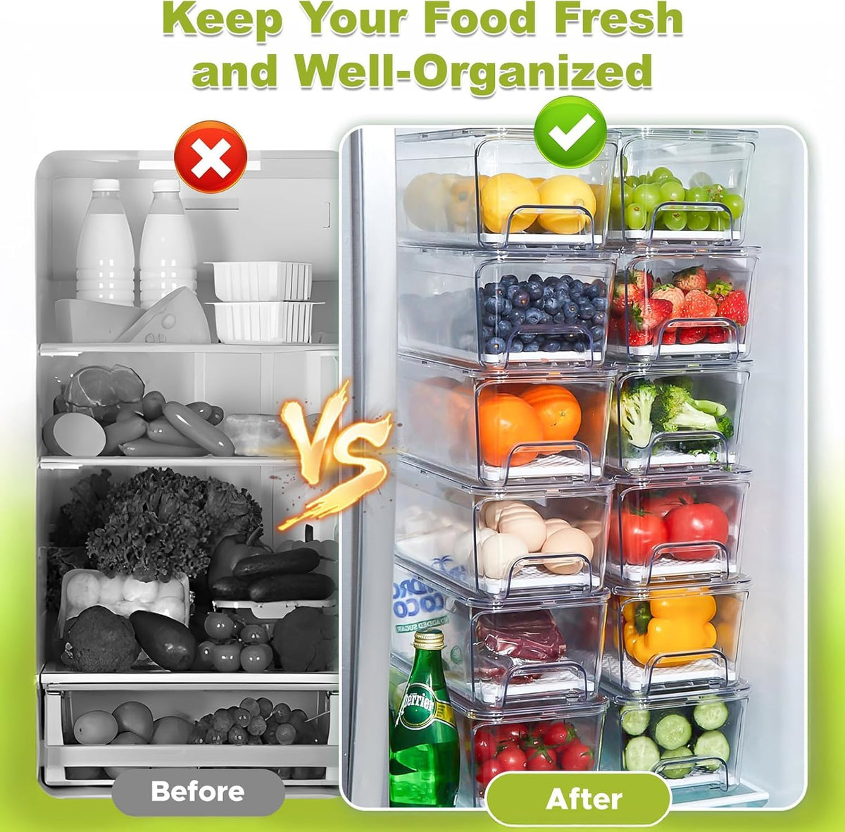 Brippo stackable produce container with lid maximizes fridge space.