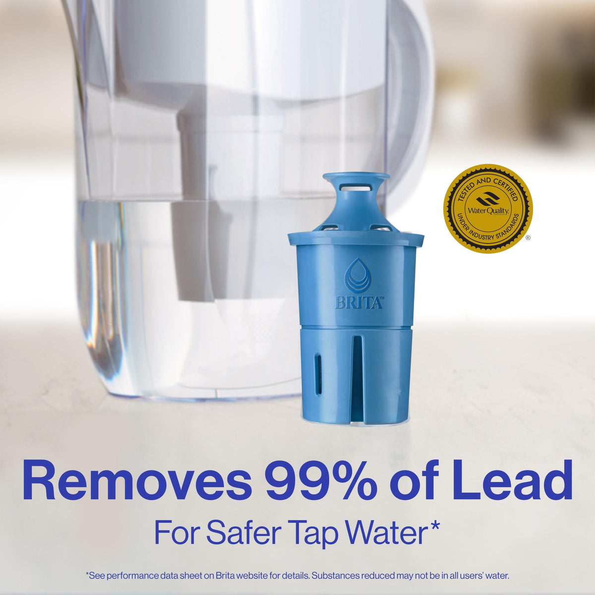 Brita Everyday Elite pitcher with blue lid open for easy refills.