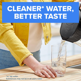 Brita large pitcher lid open, easy-fill design for quick refills.