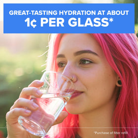 Compact 6-cup pitcher fits in small fridges for daily hydration.