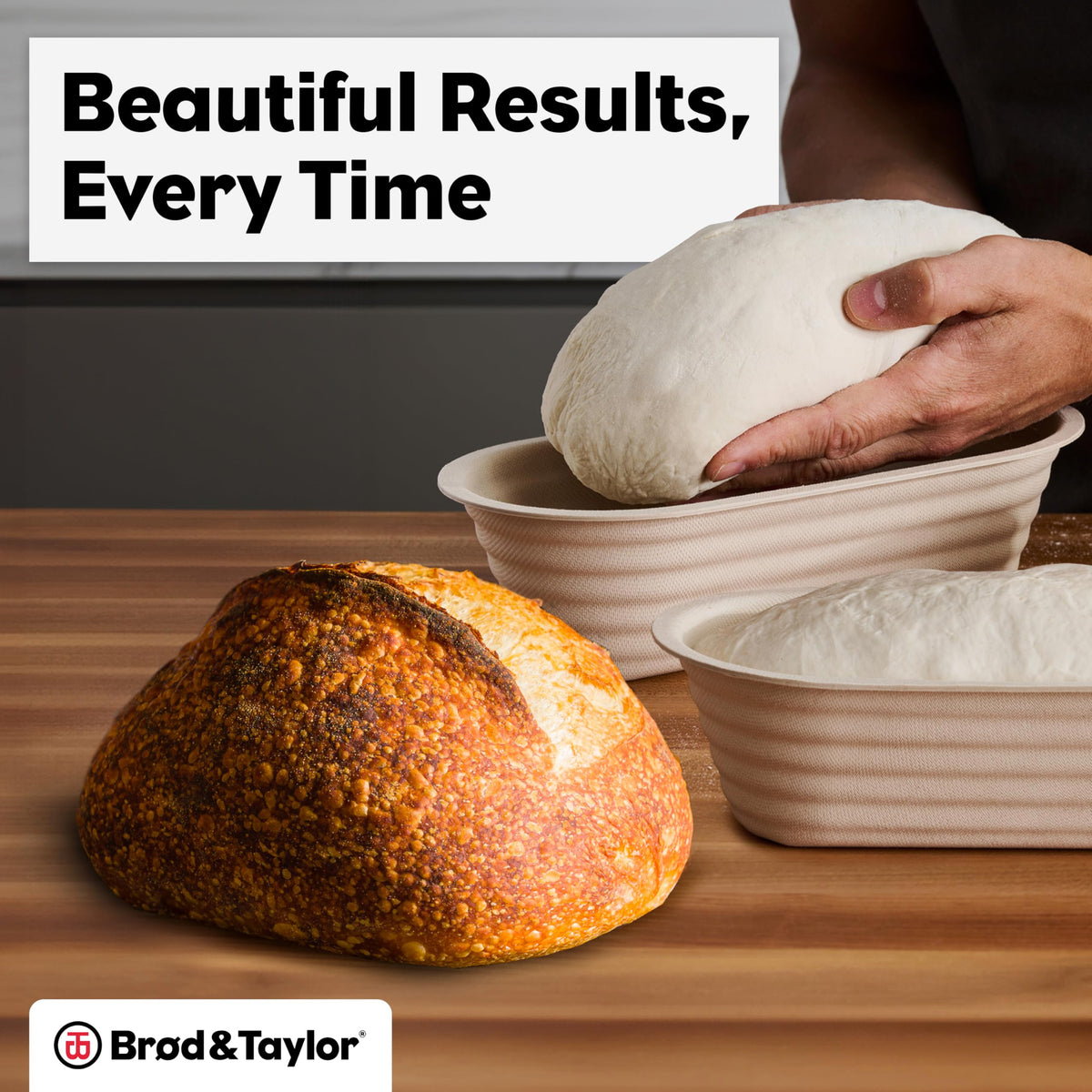 Ridged surface of Brod & Taylor banneton supports dough structure for well-formed loaves