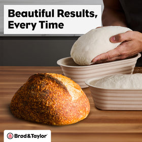 Ridged surface of Brod & Taylor banneton supports dough structure for well-formed loaves