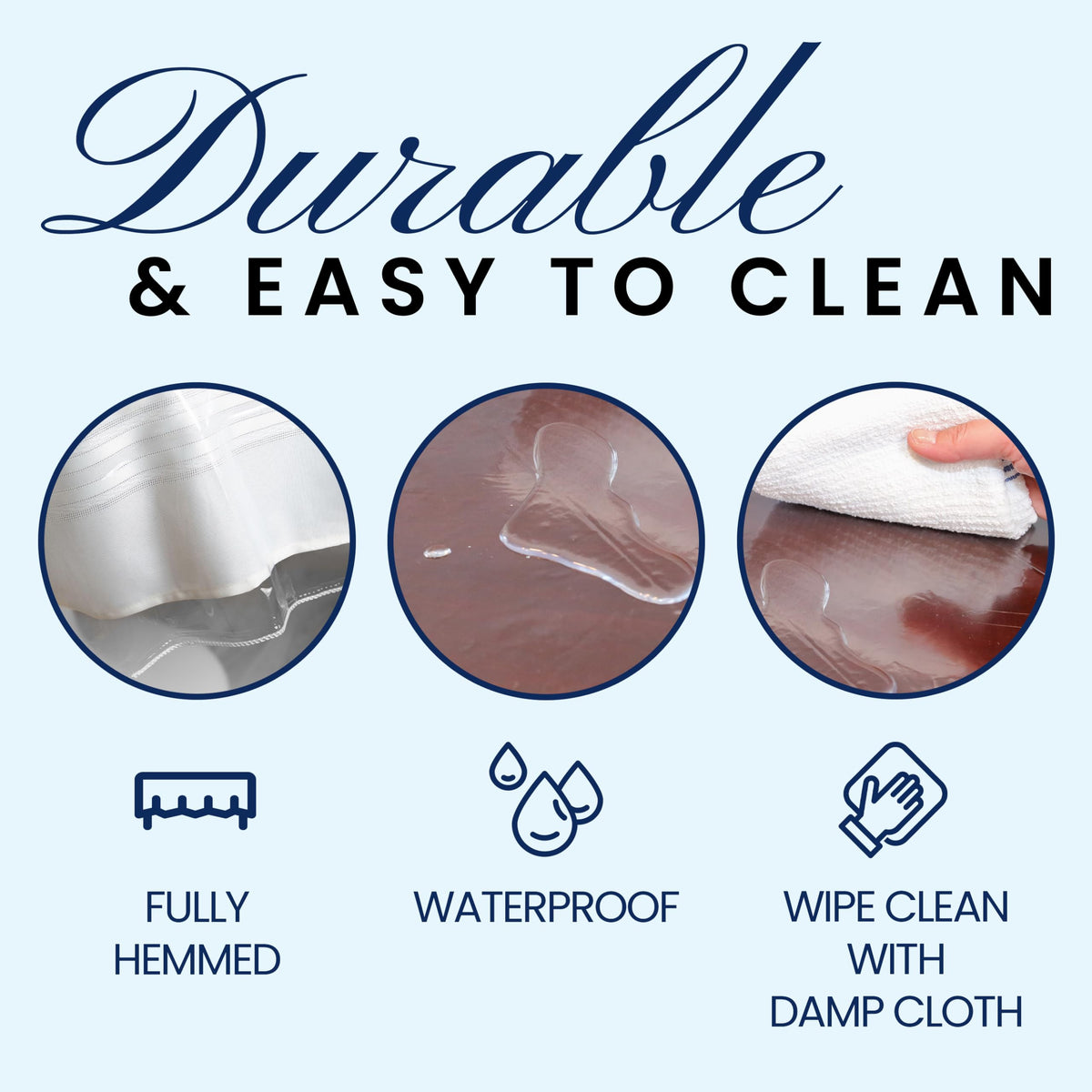 Broder MFG table protector features a fully hemmed edge for durability.