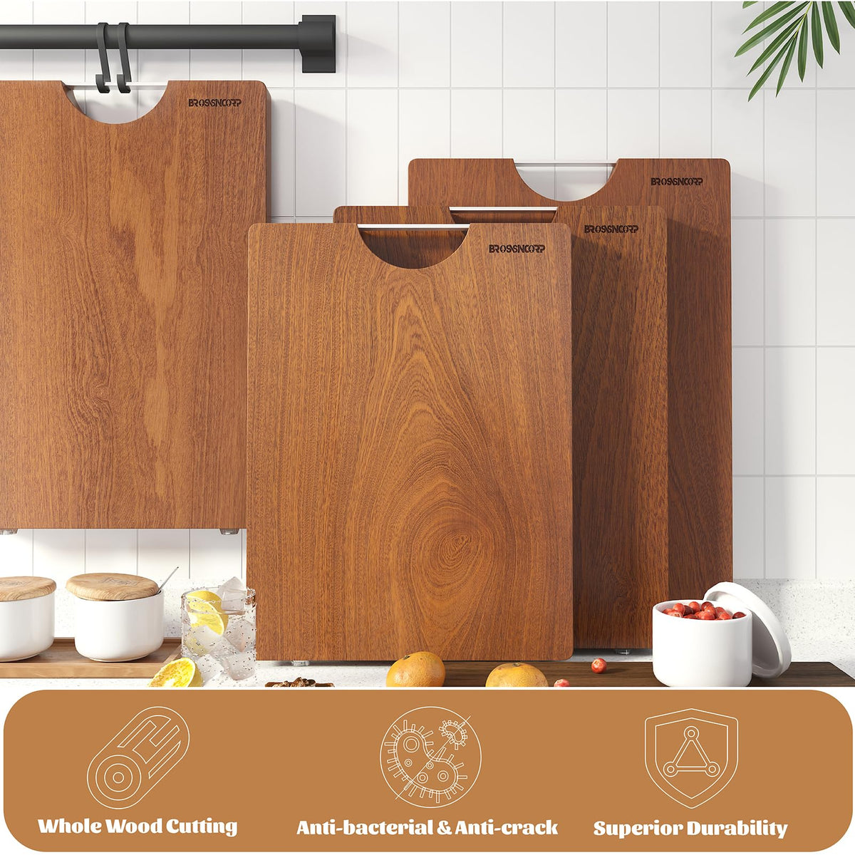 Drainage gap on Brosisincorp cutting board prevents water pooling during drying