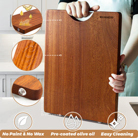 Close-up of edge-grain cutting board showing flat, stable surface