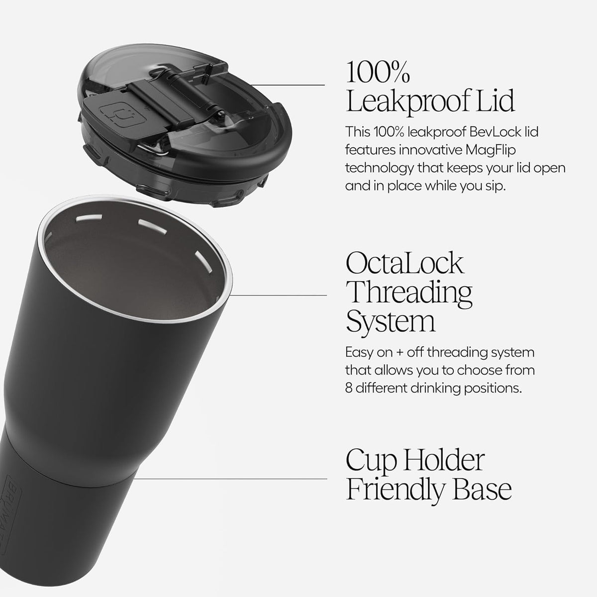 BrüMate Nav 25oz non-slip base keeps cups steady on desks and in cars.