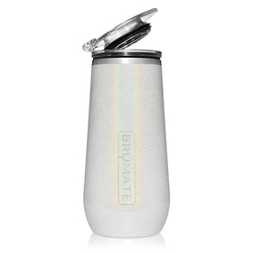 BrüMate Champagne Flute 12oz with flip-top lid preserves carbonation for longer bubbles.