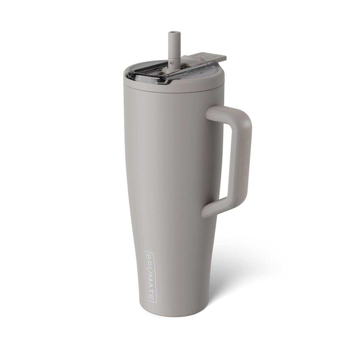 BrüMate Era Flip 40oz with covered straw lid for leakproof sipping on the go.