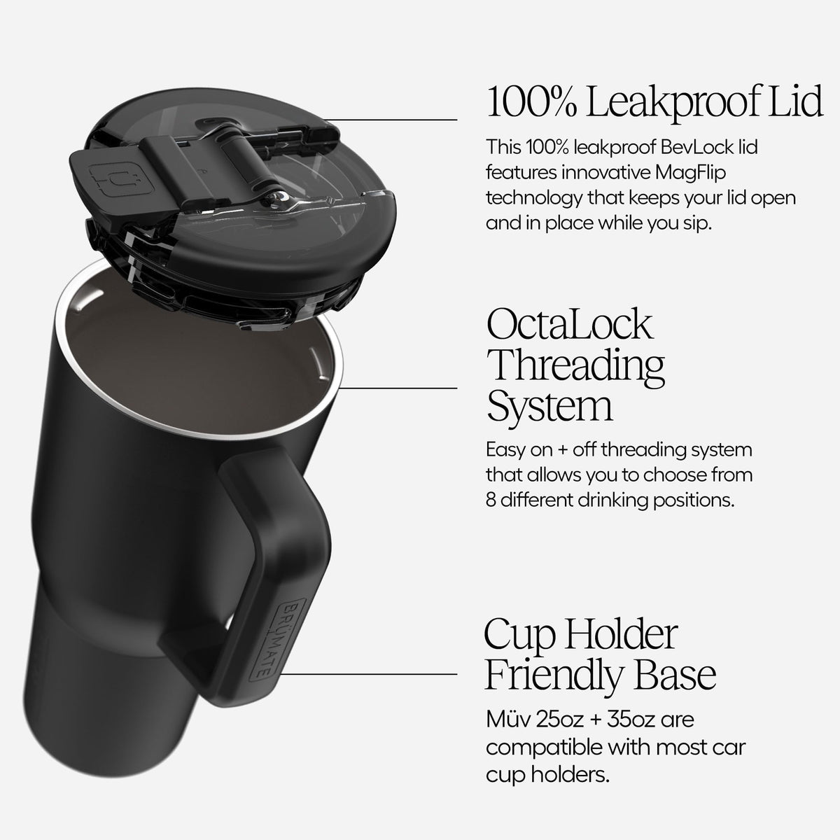 BrüMate Müv 35oz silicone sleeve and comfort grip handle for secure hold.