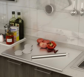 bscsqld stainless steel cutting board top view showing lip for stability