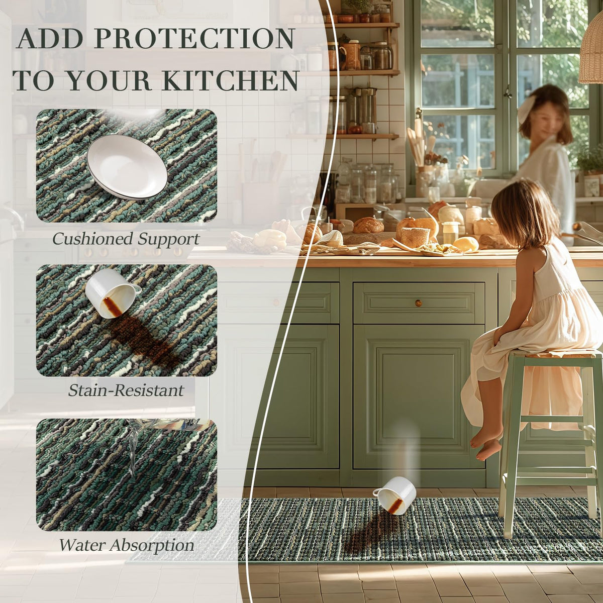 BSICPRO thick cushioned kitchen mat reduces foot fatigue