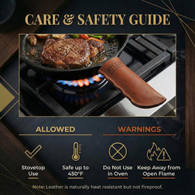 BTLUX durable soft leather for comfortable handling of skillets.