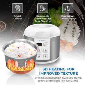 BUFFALO rice cooker uses even heating technology for consistent results.