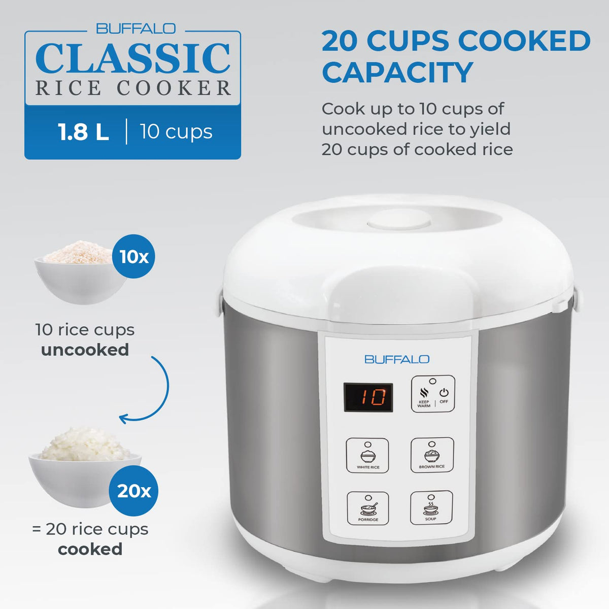 BUFFALO Classic rice cooker movable steam vent simplifies cleaning and venting.