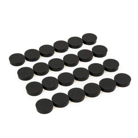 Bullseye Office 24 round black magnets hold up to 11 sheets on metal surfaces.