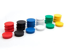 Bullseye Office yellow round magnet on a magnetic whiteboard keeps reminders visible.