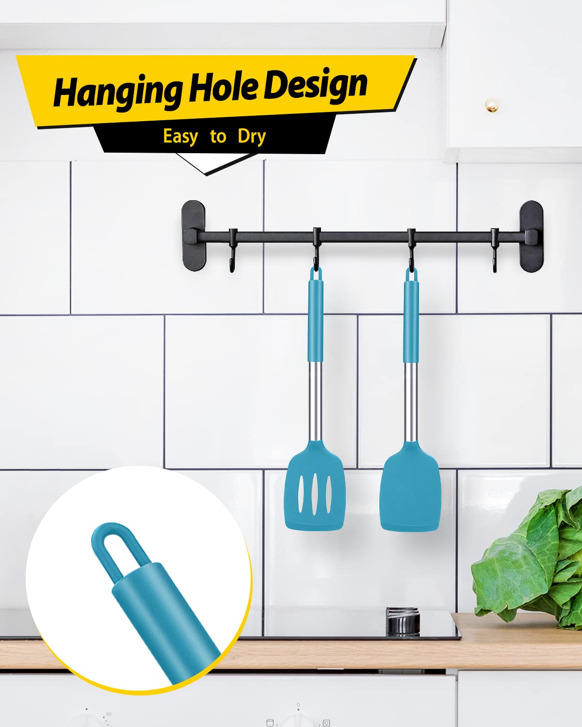Bundlepro blue turner with soft silicone edge protects nonstick coatings