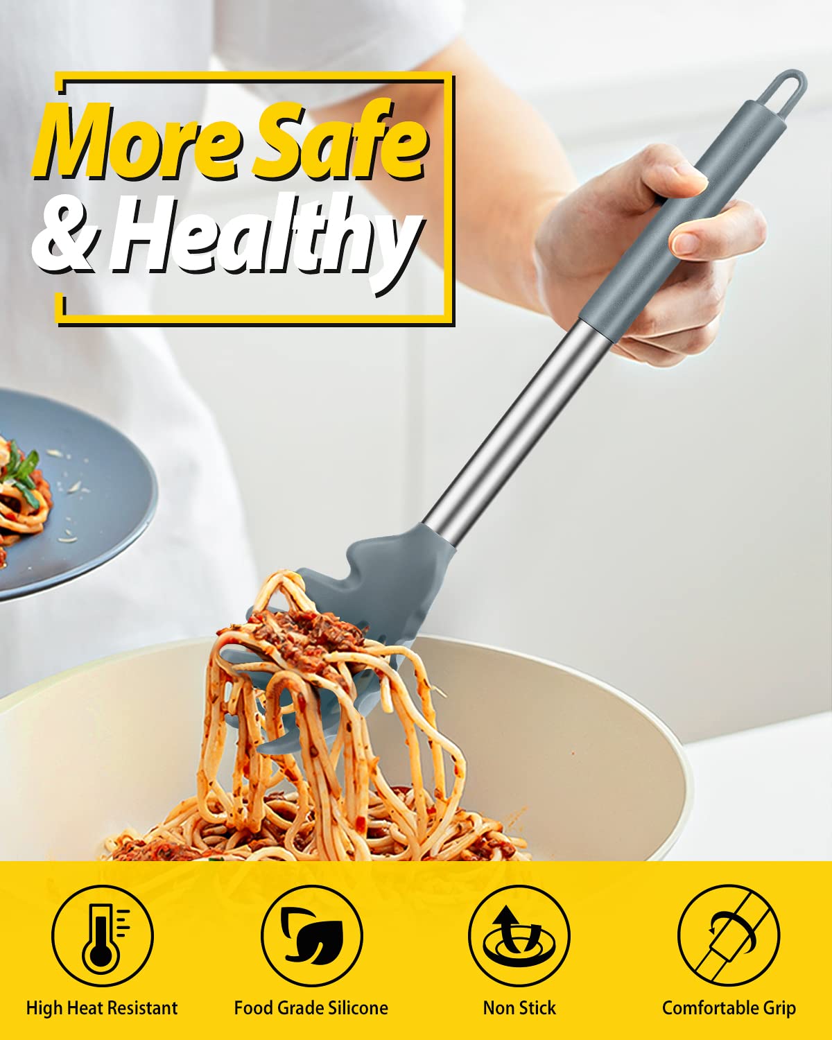 Bundlepro gray silicone ladle serves hot soup safely