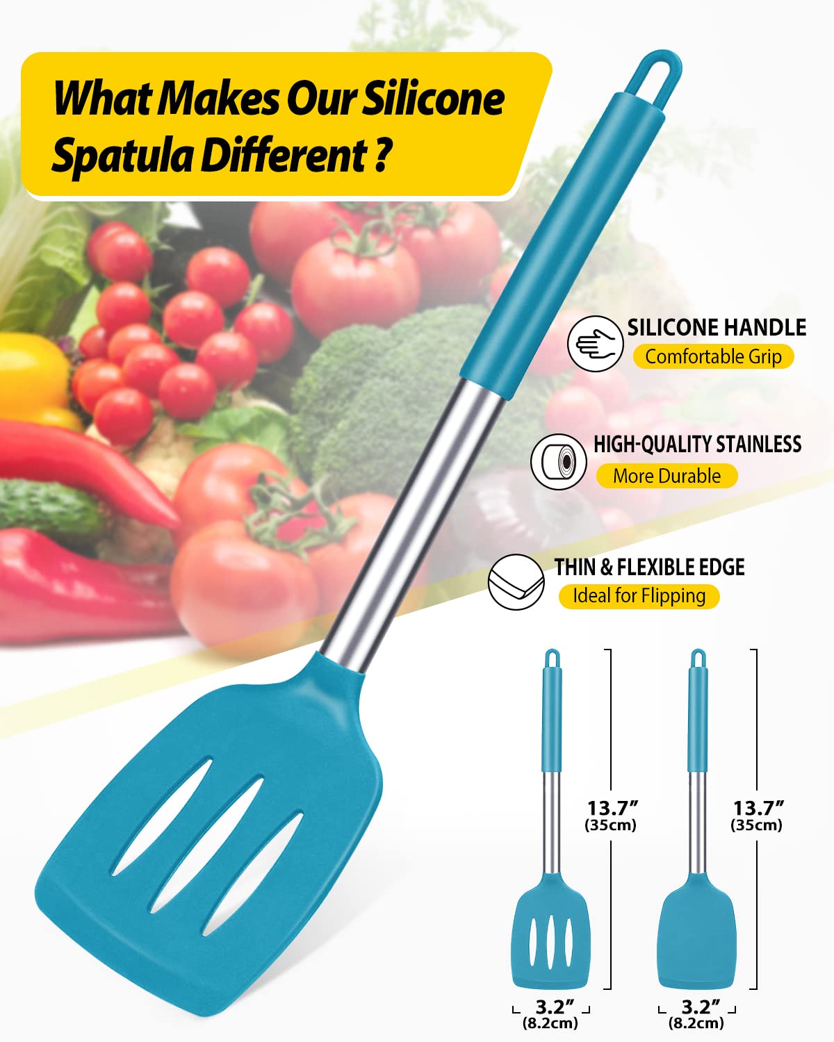 Bundlepro blue spatula with ergonomic handle for safe nonstick cookware use