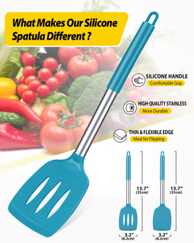 Bundlepro blue spatula with ergonomic handle for safe nonstick cookware use