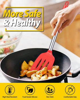 Bundlepro red silicone head protects nonstick surfaces during cooking.