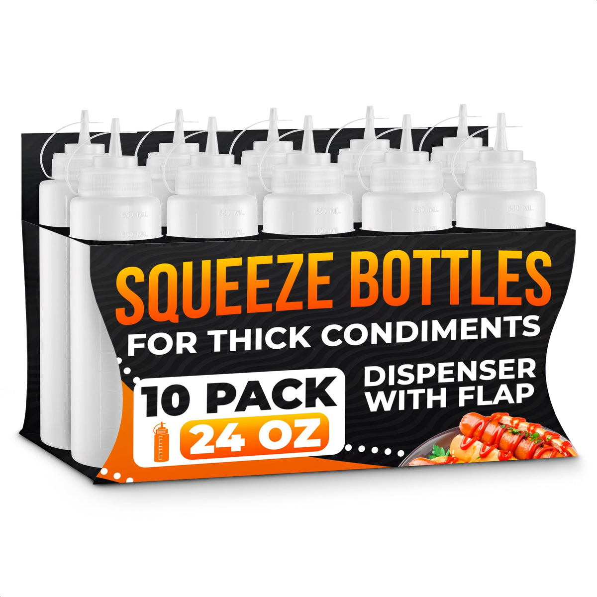 BURIUS 10-pack squeeze bottles for bulk condiment prep and storage