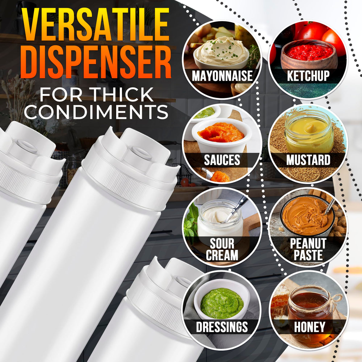 BURIUS bottles suited for ketchup, mustard, mayo, and dressings.