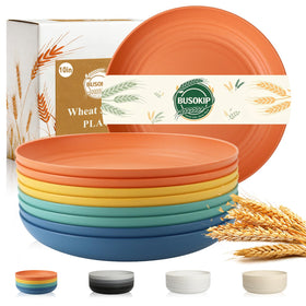 BUSOKIP wheat straw plates 10inch dinner set in autumn colors, durable and lightweight.