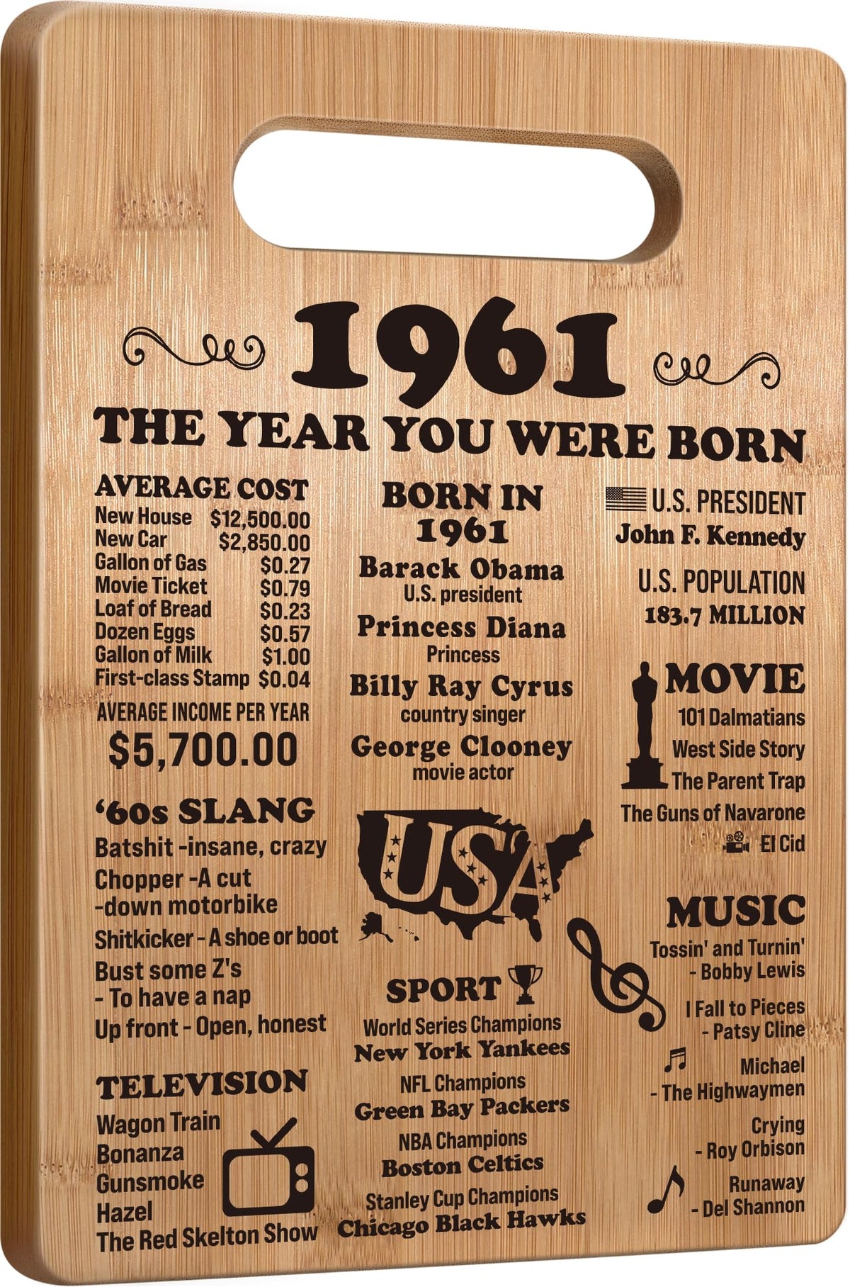 Busy Gaming Life back in 1961 cutting board top view, ideal for stylish kitchen display.
