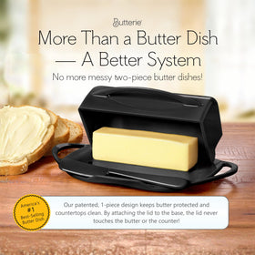Butterie holds two sticks of butter for quick, easy access while cooking.