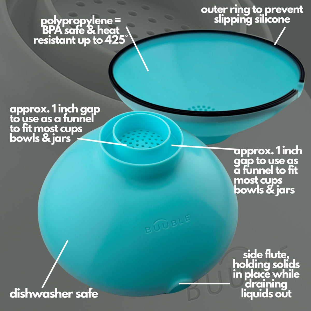 BUUBLE compact storage fits easily in a drawer for space-saving use.