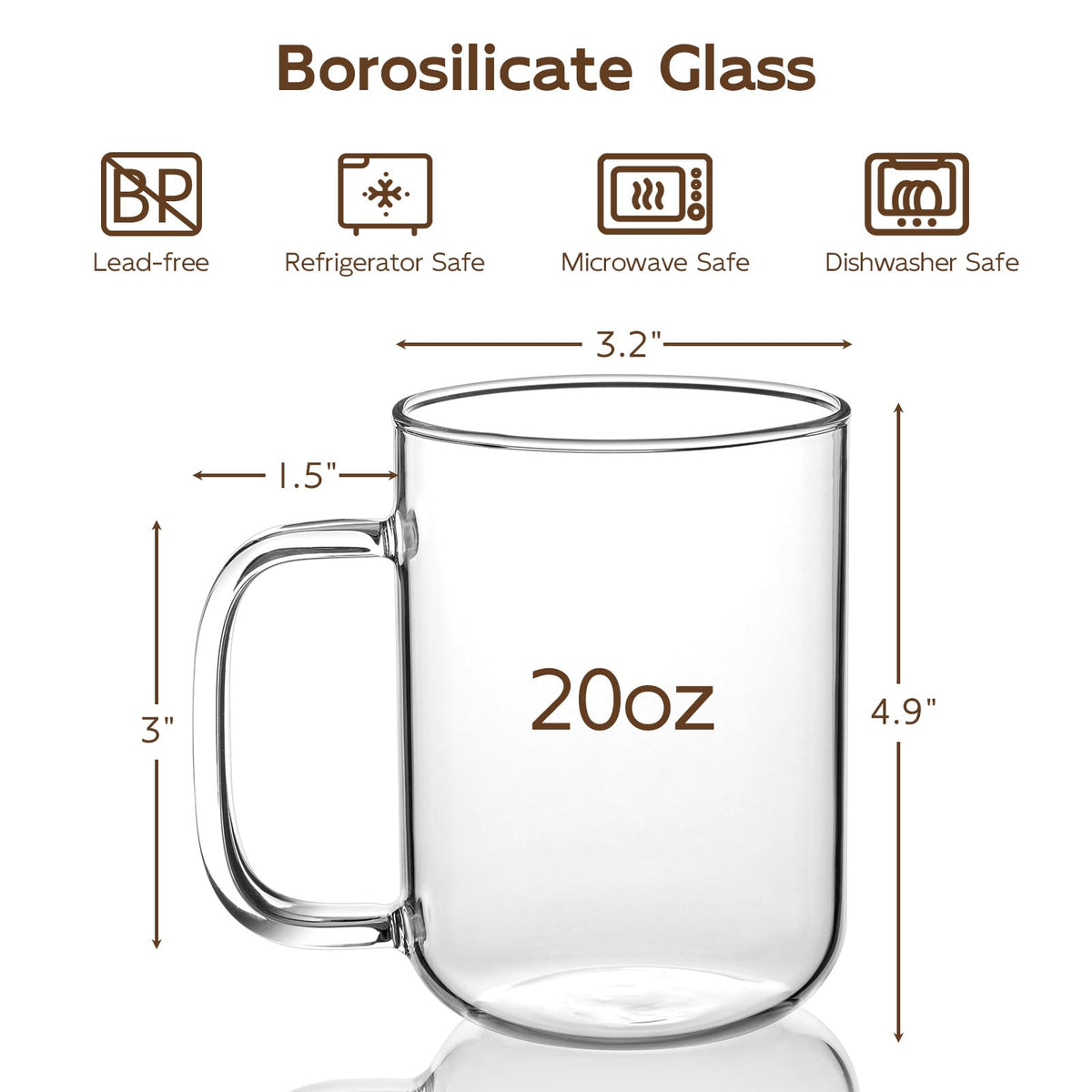 BWODYAY 20oz glass mug shows vibrant coffee art, highlighting clarity and aesthetic appeal.