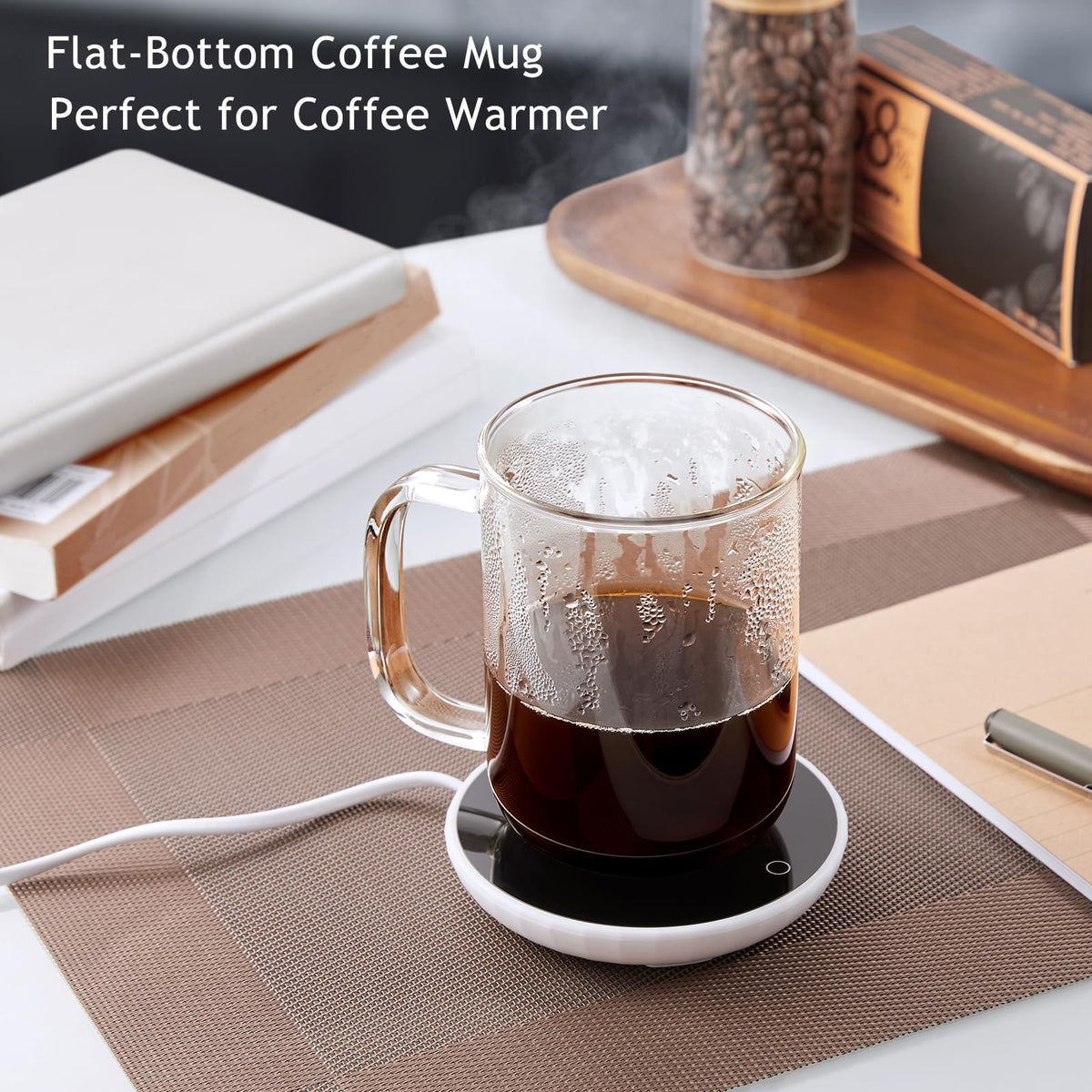 BWODYAY 20oz glass mug with wide handle for secure, comfortable grip.