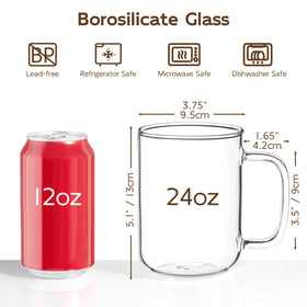BWODYAY 24oz glass mug side with handles for easy grip
