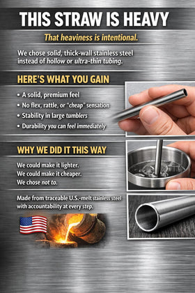 Bywater Stainless mill-finish straw close-up, authentic stainless durability.
