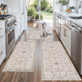 BYYVOO beige 2x3 kitchen rug front view with soft texture and non-slip backing for safety