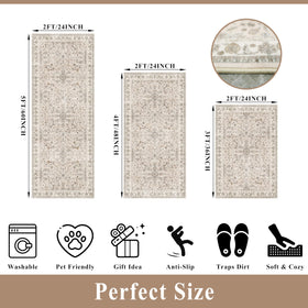 BYYVOO beige 2x4 kitchen rug side view shows plush surface and easy-care fabric