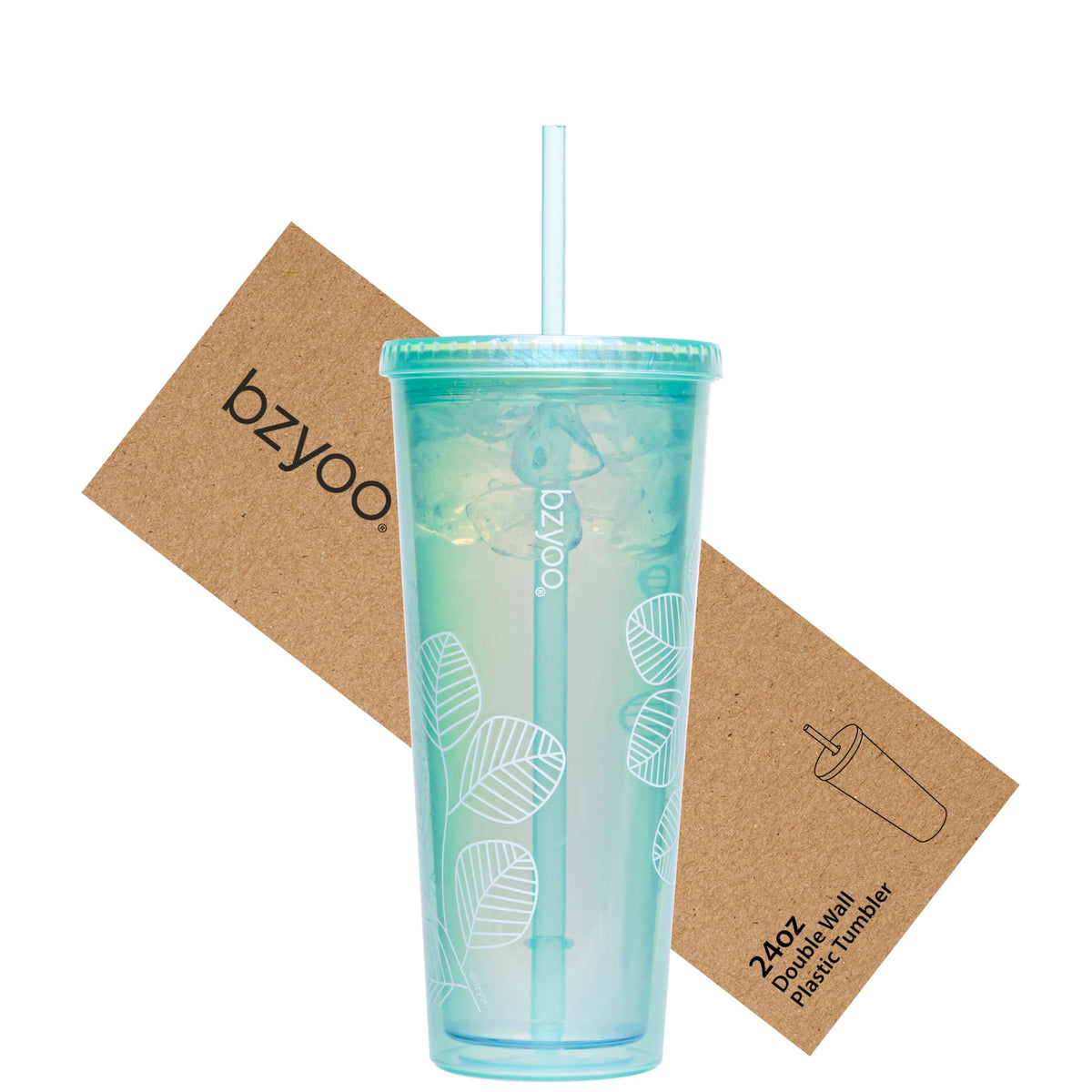 Bzyoo SIP 24oz tumbler with leaf design for stylish on the go sipping.