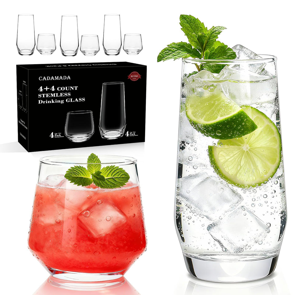 Cadamada 18oz highball glasses set with sturdy base for cocktails