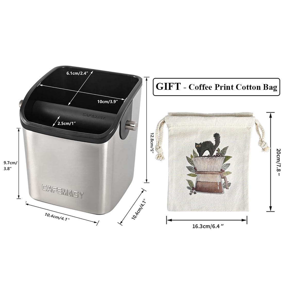 CAFEMASY 49–58 mm compatibility for common home espresso machines.