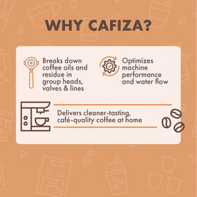Cafiza cleans espresso machine group heads for consistent flavor and performance.