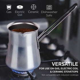 Caizen Coffee briki compatible with gas electric ceramic stoves.