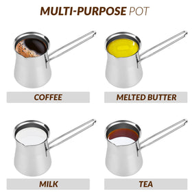 Caizen Coffee multi-use pot for frothing milk, warming honey, or sauces.