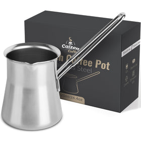 Caizen Coffee quality Turkish coffee pot in action for authentic brews.