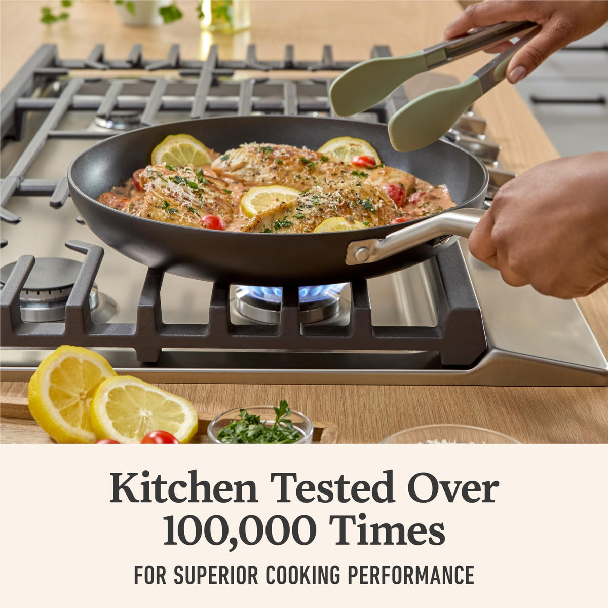 Calphalon 12-inch frying pan wide shot for versatile weeknight meals.