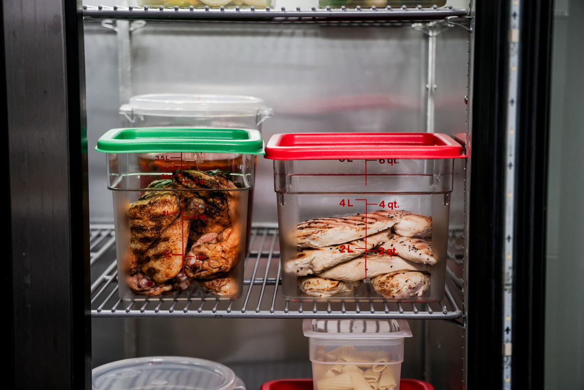 Cambro baking storage container for pantry staples and ingredients.