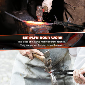 Camoo Long-handled blacksmith tongs reduce wrist strain during long forging sessions.